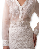 CONJUNTO MIDI "IVORY PEARL" | BLUSA & FALDA DE ENCAJE