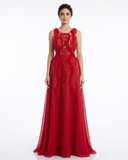 Crimson Illusion & Botanical Lace Gown