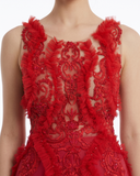 Crimson Illusion & Botanical Lace Gown