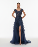 Vestido azul de tul bordado