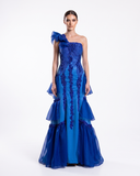 Royal Cobalt Sculptural Organza & Embellished Gown