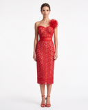 Scarlet Floral Lace Midi Dress with Rose Detail