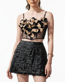 Conjunto Crop Top Corsé en Tul y Minifalda Negra