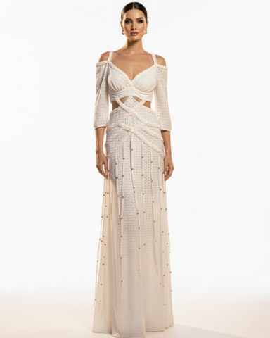 Vestido de broderie con flecos