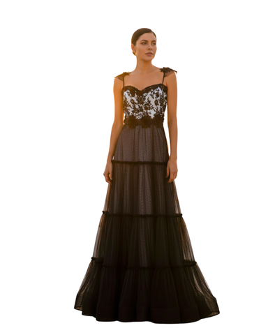 Vestido Largo en tul| Negro