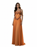 VESTIDO NARANJA CON BORDADO FLORAL