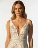 VESTIDO PLATEADO BROCATO ASIMETRICO