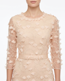 Champagne Botanical Embroidered A-Line Midi Dress with 3D Silk Petals