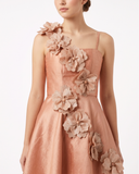 Bronze Asymmetric Mini Dress with 3D Sculptural Flowers