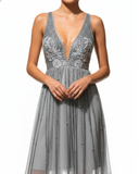 Vestido Gris con lentejuelas y Flecos