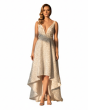 VESTIDO PLATEADO BROCATO ASIMETRICO