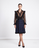 Two-Piece Set COBALT NOIR – Organza Blouse & Textured Lace Skirt
