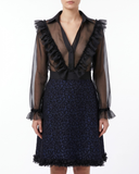 Two-Piece Set COBALT NOIR – Organza Blouse & Textured Lace Skirt
